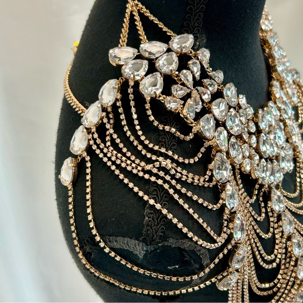 Bridal Luxury Wedding Body Jewelry Crystal Rhinestone Necklace Chains Statement - Picture 3 of 14